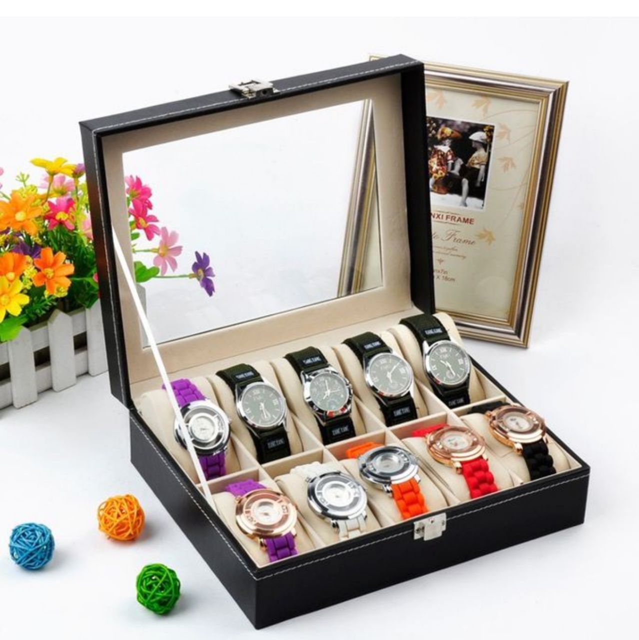 Coffret boîte à montres 10 compartiment avec clés