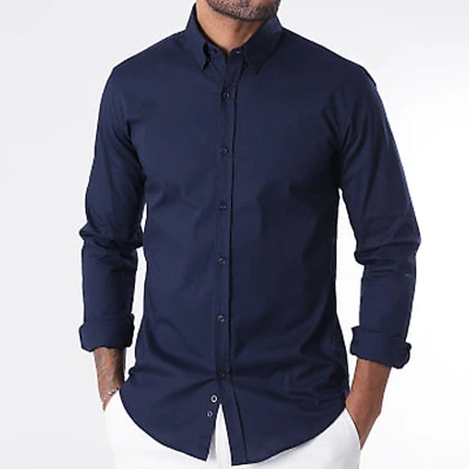 Chemise à Manches longue – Col Mao – Bleu de nuit