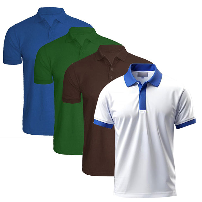 Pack de 4 Polos en Coton:(bleu bic-blanc bleu-vert-marron)