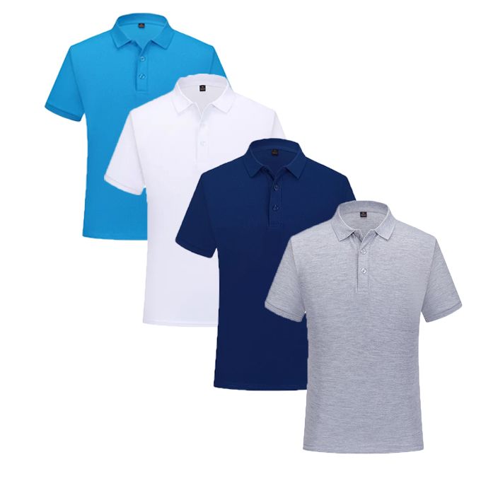 Pack de 4 Polos Manches Courtes – Turquoise/ Gris / Blanc/ Bleu Nuit