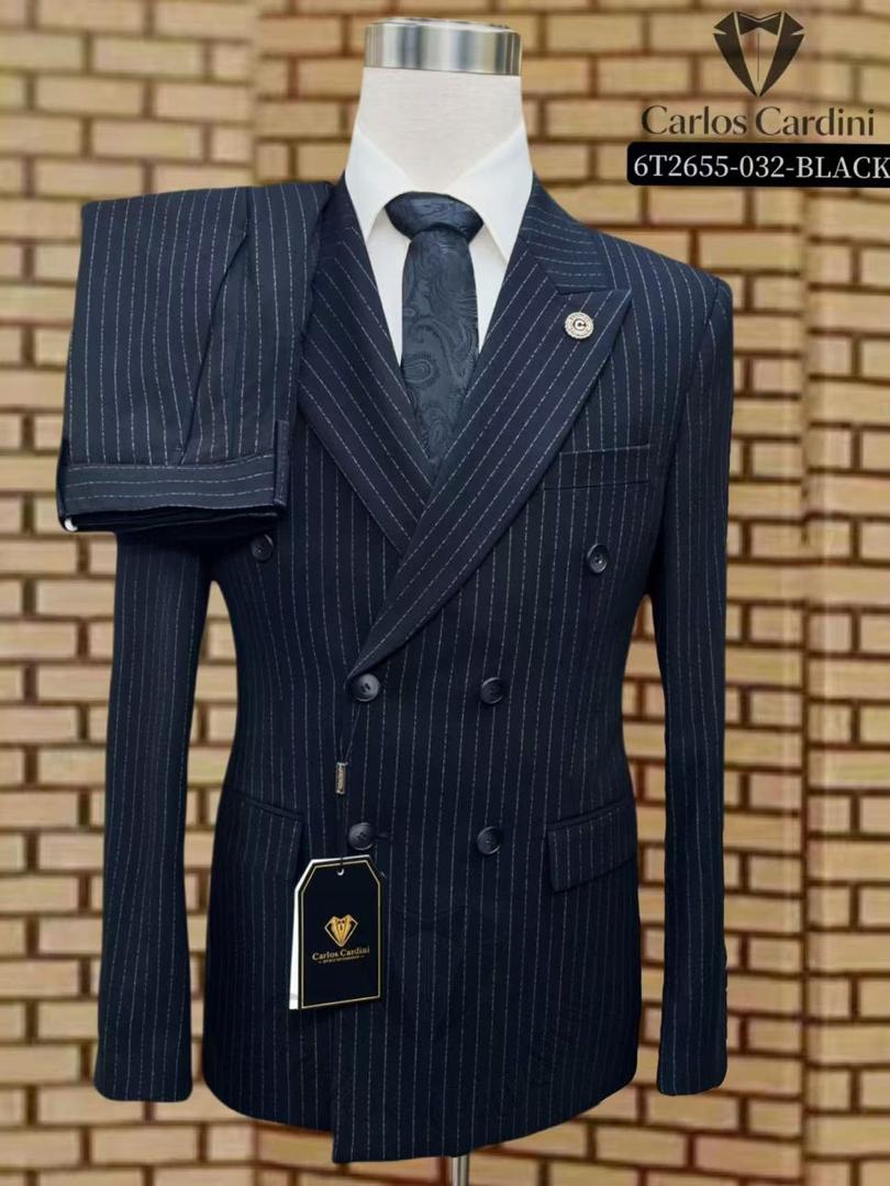 Costume Croisé Rayure Bleu De Nuit (2 pièces)