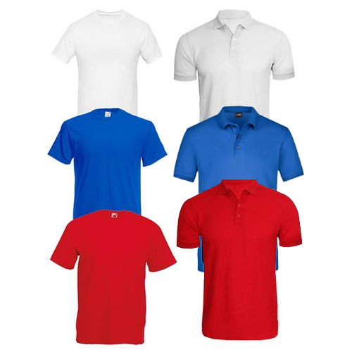 3 Polos Et 3 T-shirts en Coton : Bleu bic , Rouge et Blanc