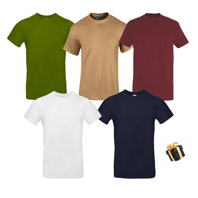 Pack 5 T-Shirts en Coton Col Rond + 1 Montre et 1 Bracelet Offerts