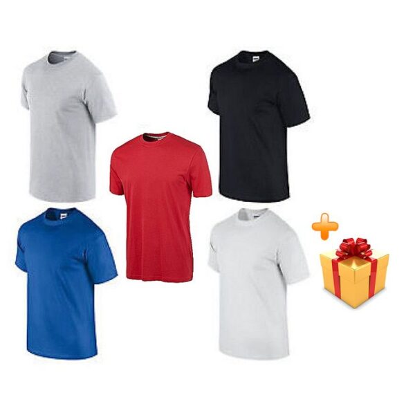 Pack 5 T-Shirts en Coton Col Rond + 1 Montre et 1 Bracelet Offerts