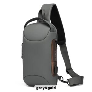Fashion Sac à bandoulière multifonctionnel imperméable et antivol pour hommes avec chargement USB - Noir & Or