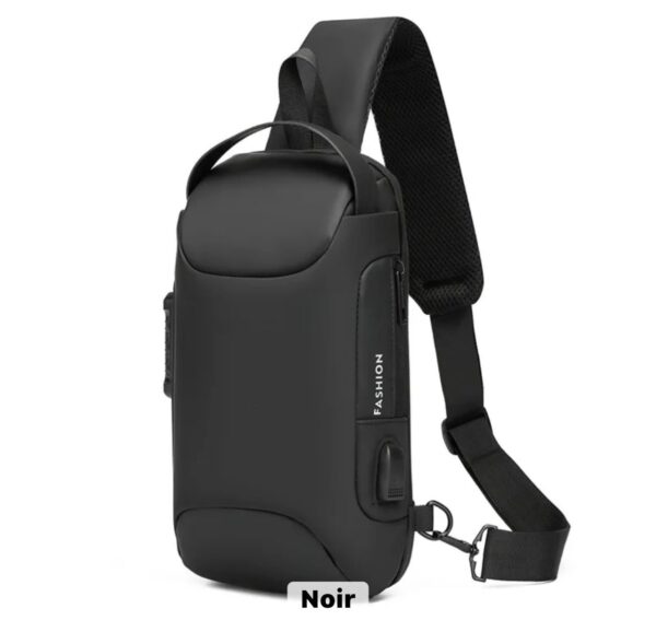 Fashion Sac à bandoulière multifonctionnel imperméable et antivol pour hommes avec chargement USB - Noir & Or – Image 4