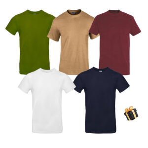 Pack 5 T-Shirts en Coton Col Rond + 1 Montre et 1 Bracelet Offerts