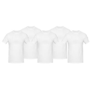 Pack de 5 T-Shirts - Col Rond - Manches Courtes - Coton - Blanc