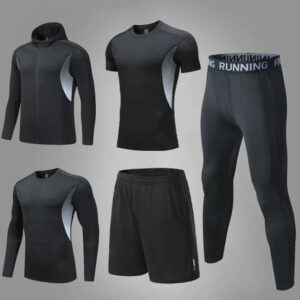 5 Pièces Ensemble Compression Homme Tenue Sport Fitness Vêtement de Sport avec Hoodies Vestes Shirt
