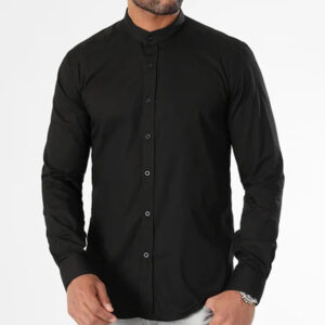 Chemise à Manches longue - Col Mao - Noir
