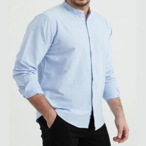 Chemise à Manches longue - Col Mao - Bleu Ciel